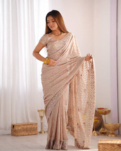 BEIGE DESIGNER SAREE WITH SEQUENCE AND EMBROIDERY WORK