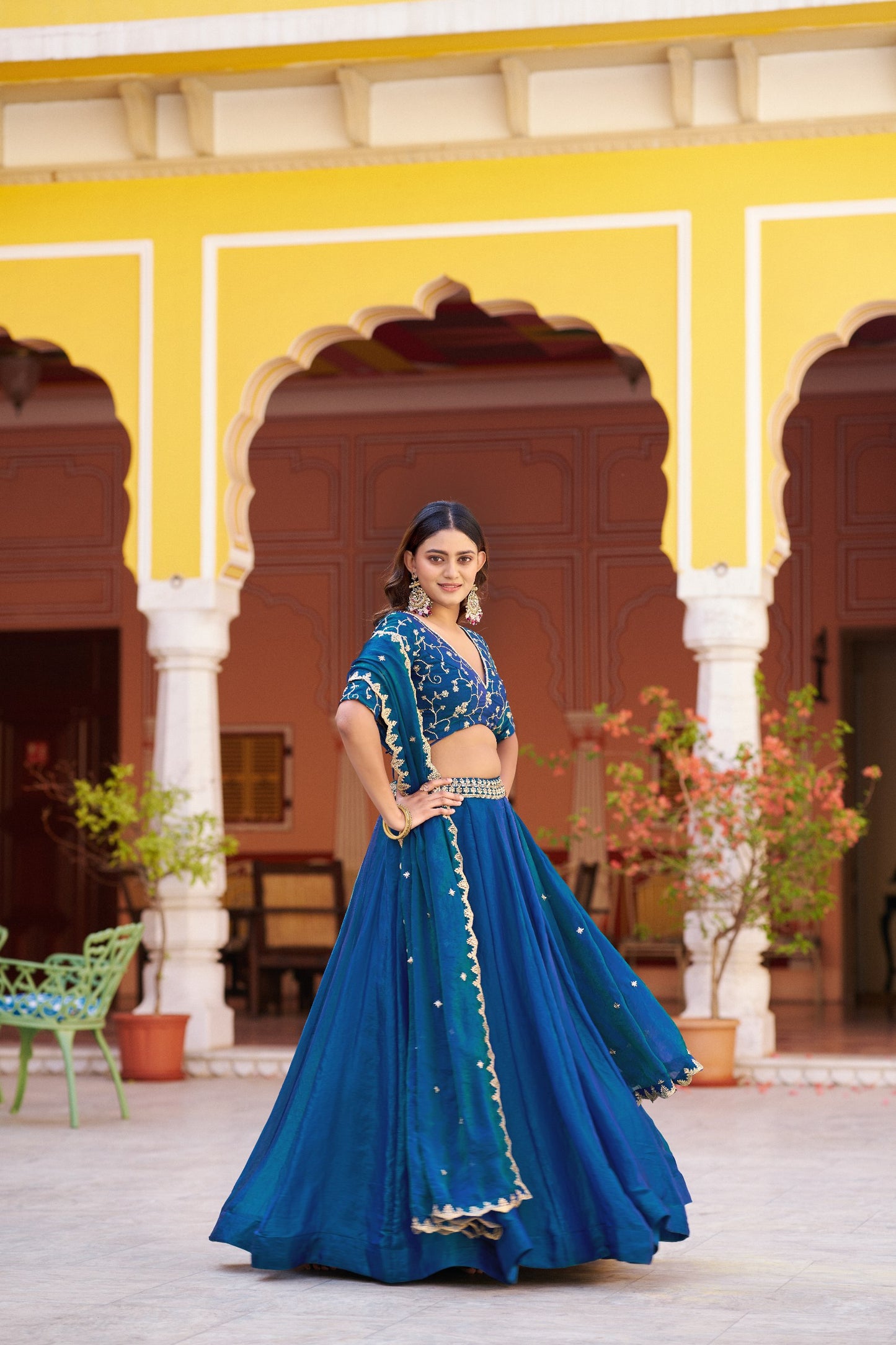 Zari Embroidered Pre-Draped Lehenga Choli Set With Attached Dupatta
