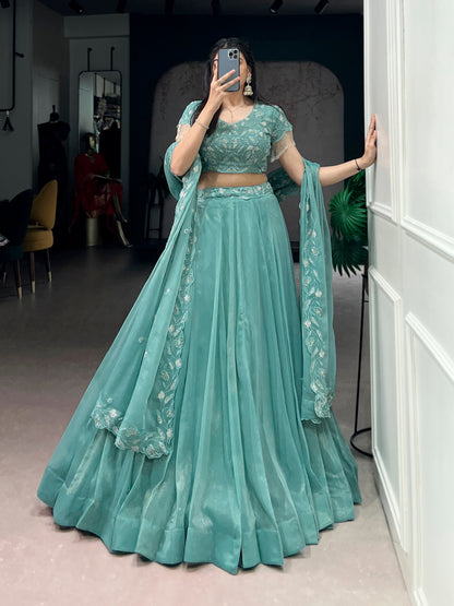 Pastel Blue Lehenga Choli With Intricate Embroidery And Dupatta