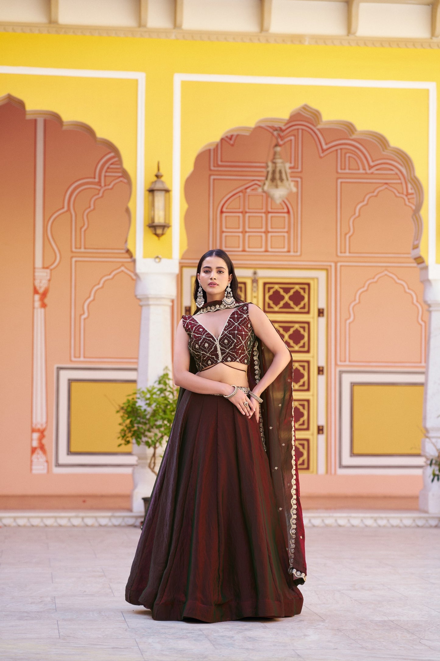 Zari Embroidered Pre-Draped Lehenga Choli Set With Attached Dupatta