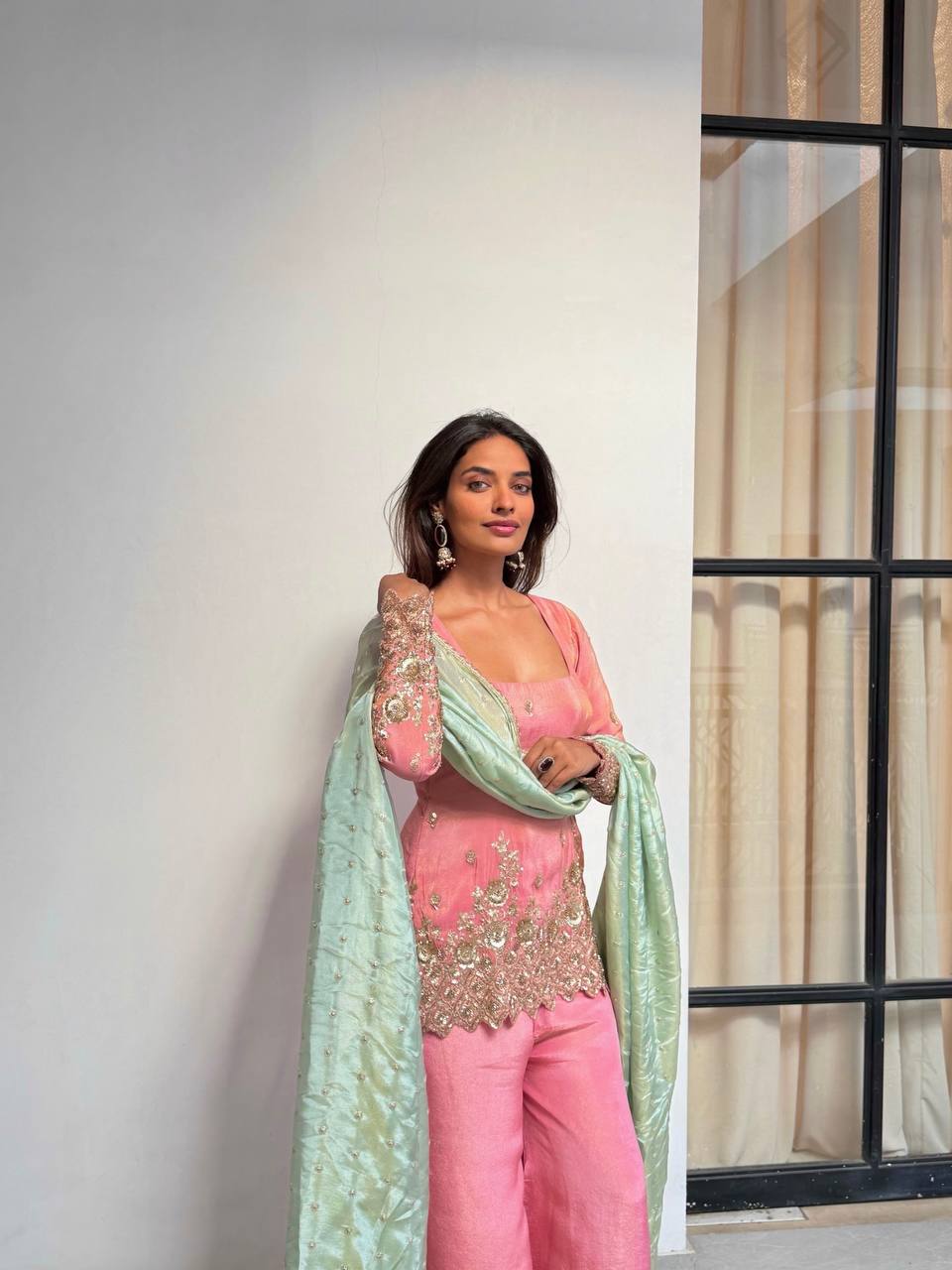 Blush Pink Embroidered Kurta Sharara Set