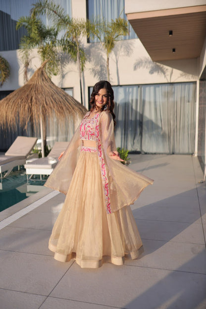 Dusty Pink Sequined Embroidered Lehenga Set With Beads Work Blouse