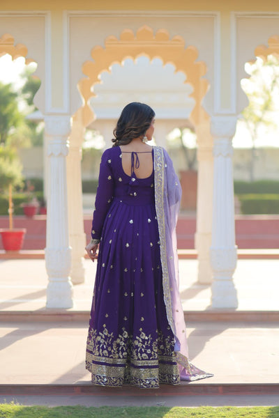 Purple Anarkiri With  Embroidery And Lavender Dupatta