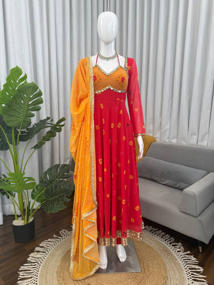 Bandhani Print Anarkali Suit with Matching Dupatta