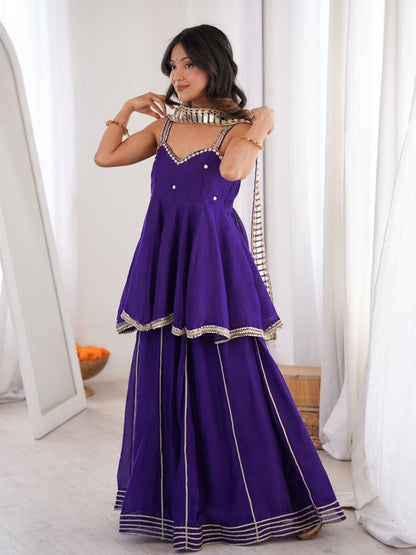 Royal Purple Plazo Set With Real Mirror Work