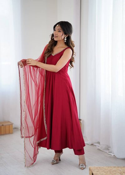 Elegant Flared Anarkali Gown With Dupatta