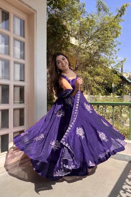 Floral Embroidered Sleeveless Anarkali Gown With Dupatta Set