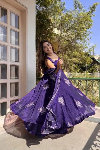 Floral Embroidered Sleeveless Anarkali Gown With Dupatta Set