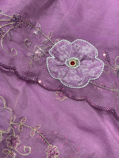Designer Floral Border Saree With Brocade Un-Stitched Blouse