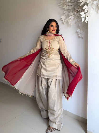 Farshi Salwar Suit With Red  And Dual-Tone Dupatta