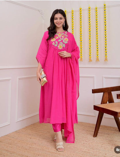 Floral Embroidered Pink Anarkali Set