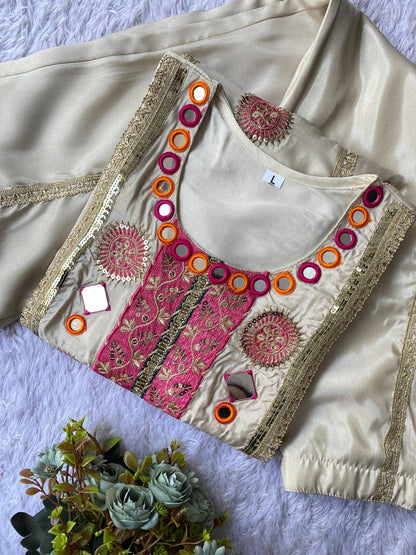 Ivory Mirror And Gota Patti Embroidered Co-ord Set With Potli Bag