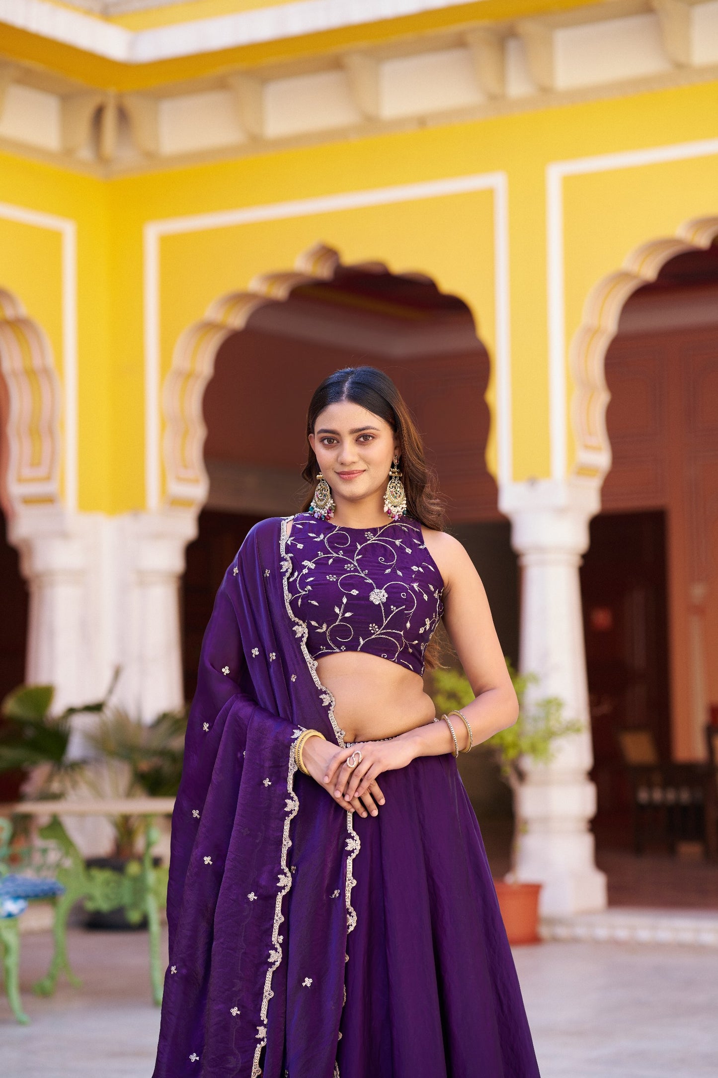 Zari Embroidered Pre-Draped Lehenga Choli Set With Attached Dupatta