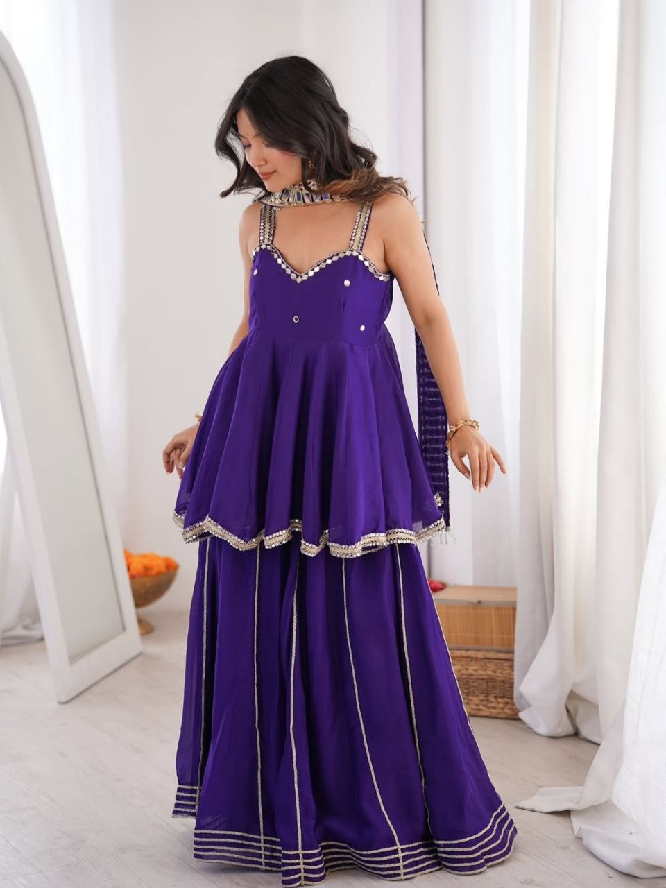 Royal Purple Plazo Set With Real Mirror Work