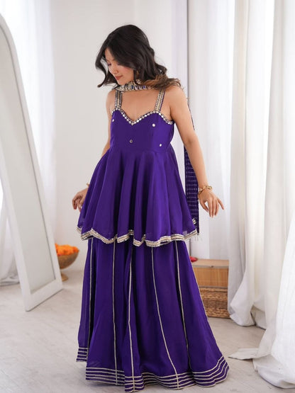 Royal Purple Plazo Set With Real Mirror Work