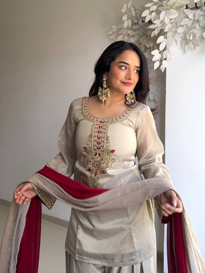 Farshi Salwar Suit With Red  And Dual-Tone Dupatta