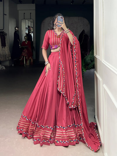 TRADITIONAL MAROON LEHENGA WITH STRIPED BLOUSE AND EMBELLISHED DUPATTA