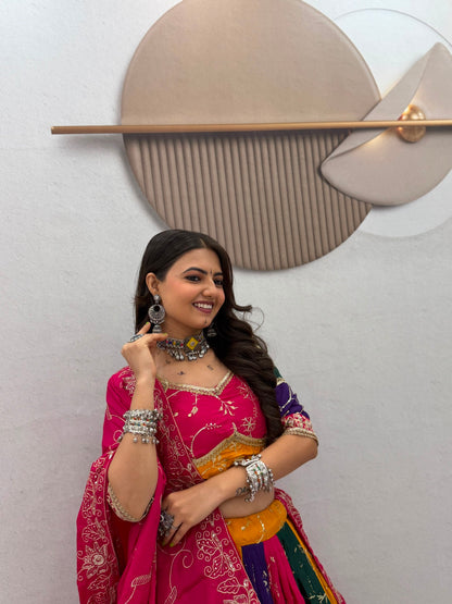 6 Meter Flair Multicolor Panelled Lehenga Choli With Embroidered Dupatta