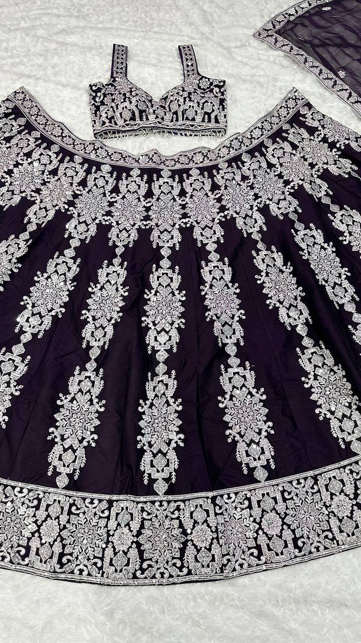 Dark Purple Embroidery Lehenga Choli With Dupatta
