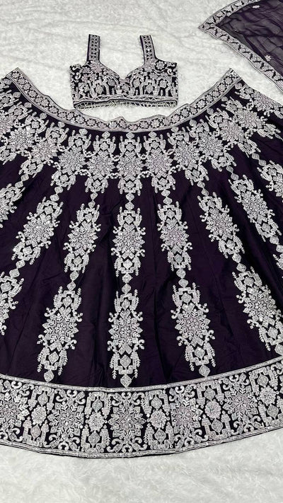 Dark Purple Embroidery Lehenga Choli With Dupatta