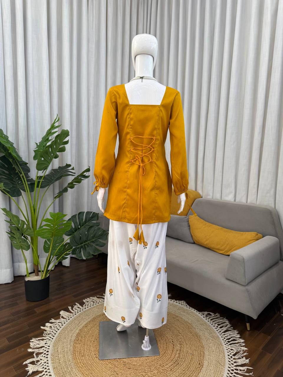 Cotton Short Kurta With Embroidered Farshi Salwar Co-ord Set