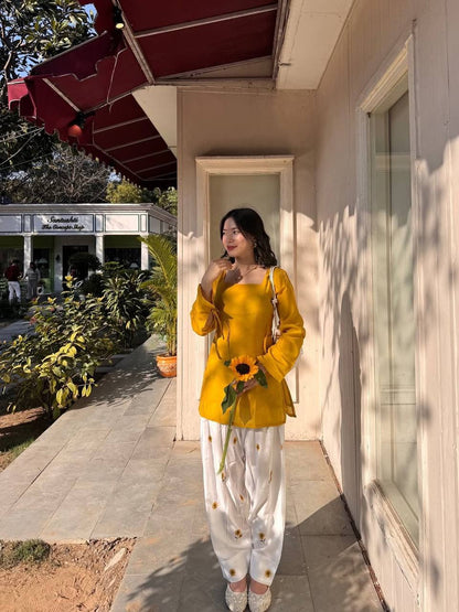 Cotton Short Kurta With Embroidered Farshi Salwar Co-ord Set
