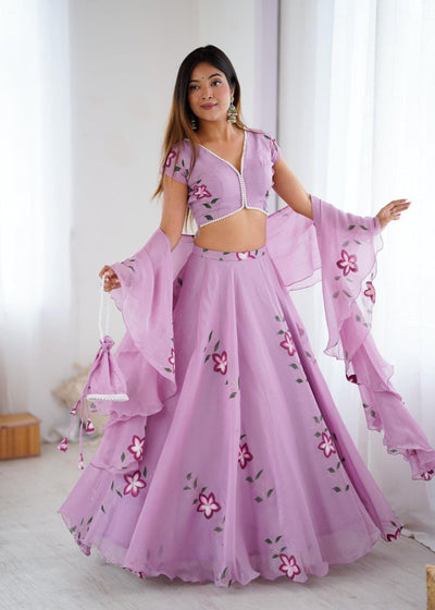 LAVENDER FLORAL PRINTED LEHENGA CHOLI WITH DUPATTA