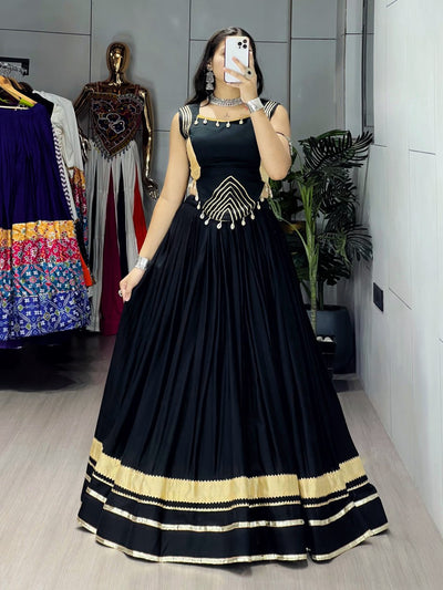 ELEGANT BLACK DESIGNER LEHENGA WITH GOLDEN GOTTA PATTI BORDER