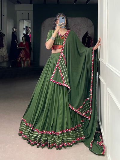 ELEGANT GREEN RAYON LEHENGA WITH GAMTHI WORK