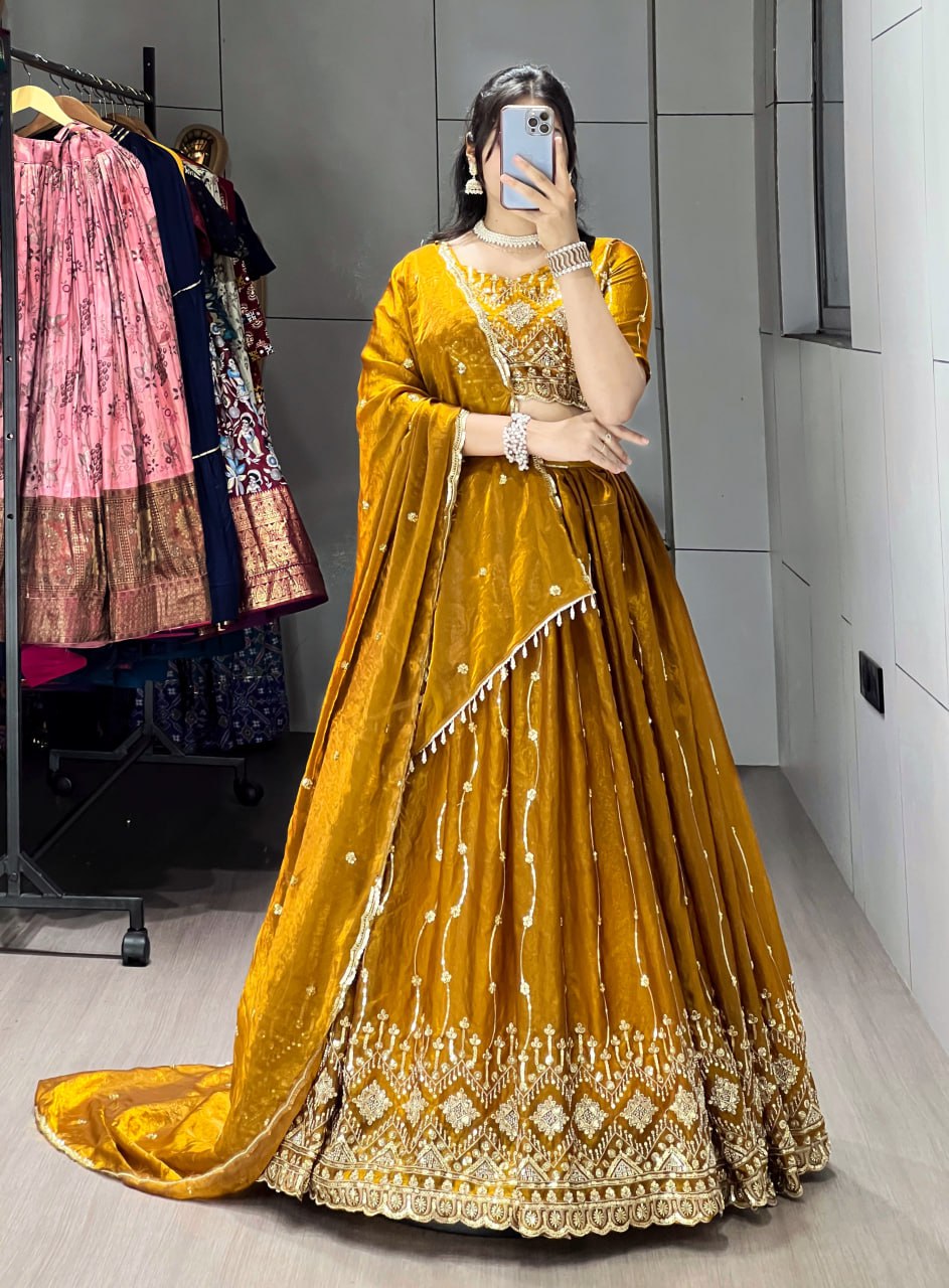 Beads Embroidery Fendy Satin Premium Lehenga Set With Dupatta