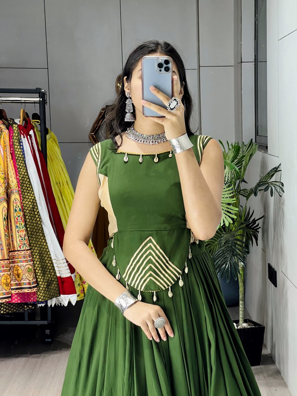 ELEGANT BOTTLE GREEN LEHENGA WITH GOLDEN BORDER