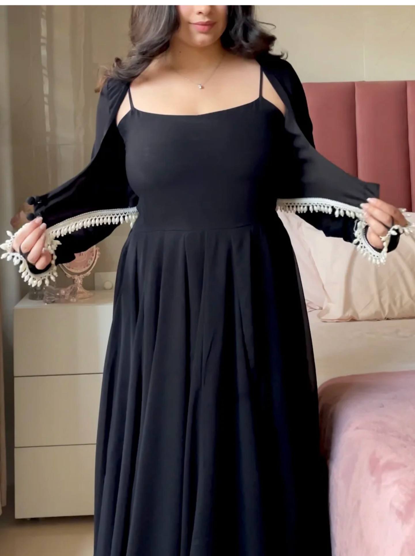 Flared Georgette Anarkali Gown With Full Sleeve Jacket