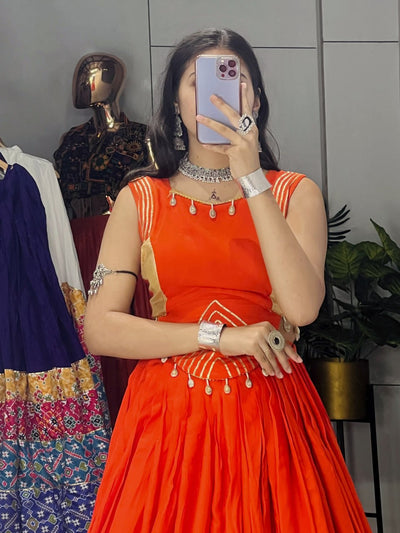 RADIANT ORANGE ETHNIC LEHENGA WITH GOLDEN ACCENTS