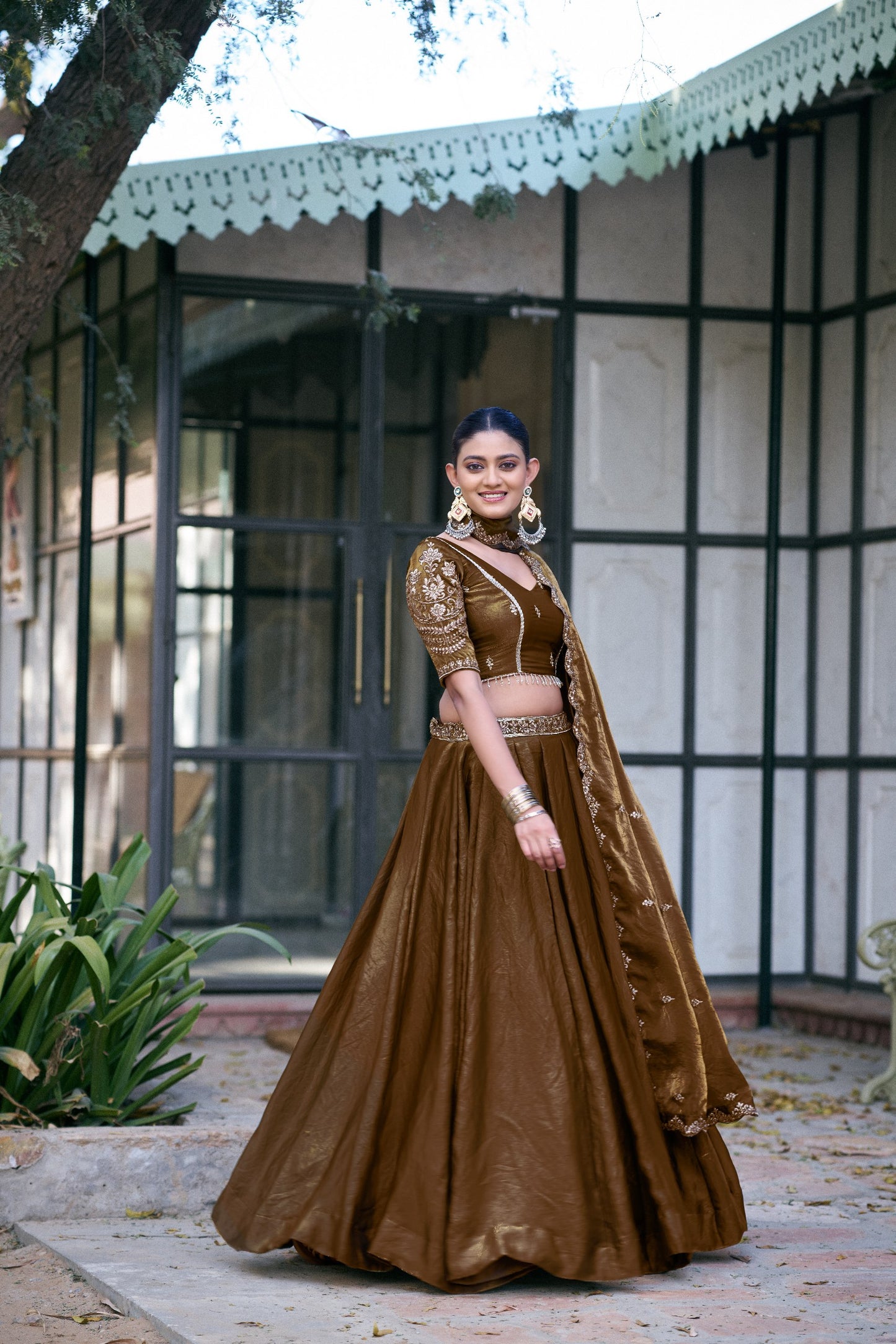 Designer Fendy Silk Lehenga Set With Zari Scallop Border And Attached Drape Dupatta