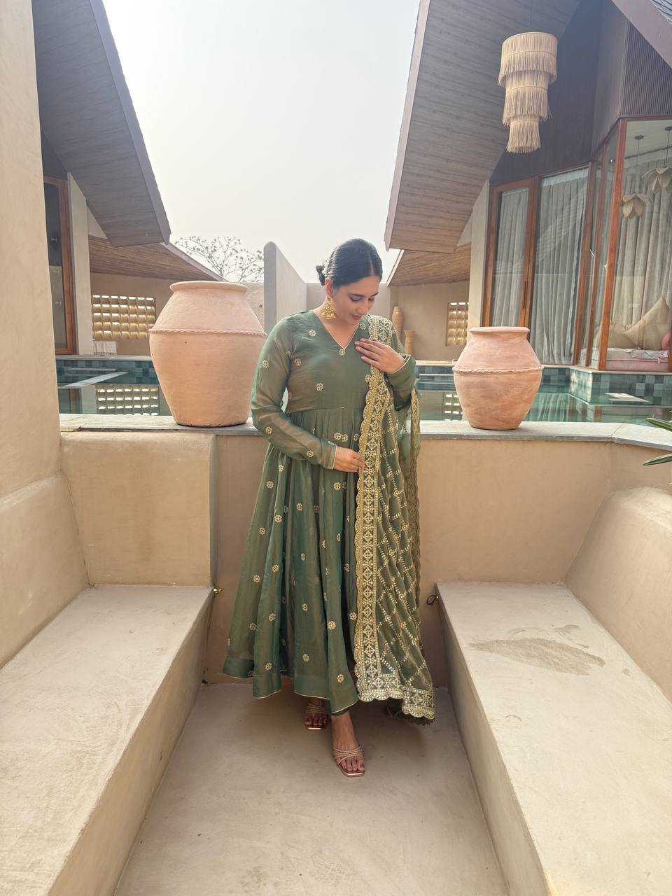 Green Anarkali Suit With Gold Embroidery And Matching Dupatta | Ethnic Festive Outfit