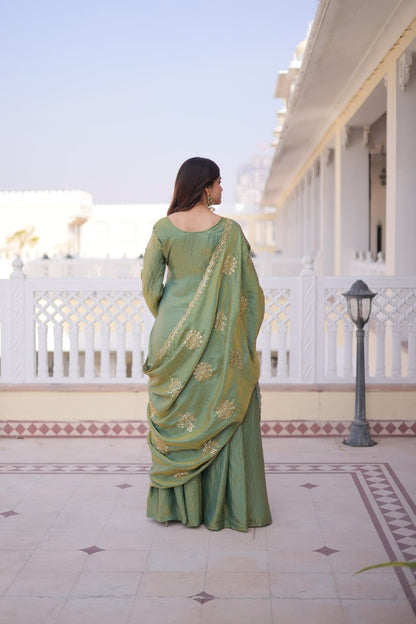 Embroidered Kurta Sharara Set with Zari Work And Dupatta