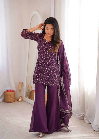 Purple Embroidered Suit Bell Bottom Pant - Festive Ethnic Wear