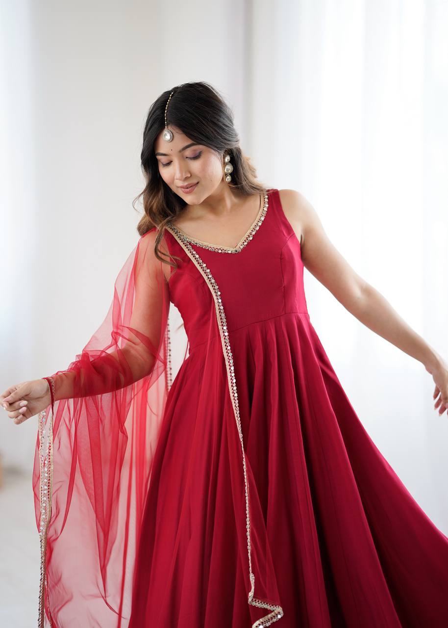 Elegant Flared Anarkali Gown With Dupatta