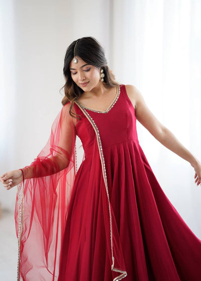 Elegant Flared Anarkali Gown With Dupatta