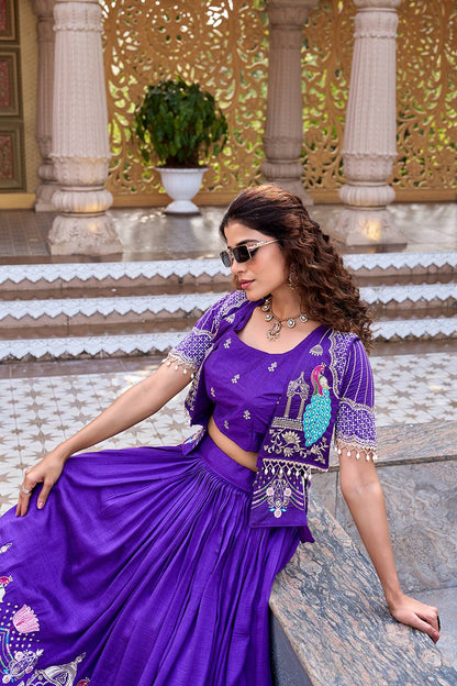 Peacock Embroidered Jacket Lehenga Choli Set