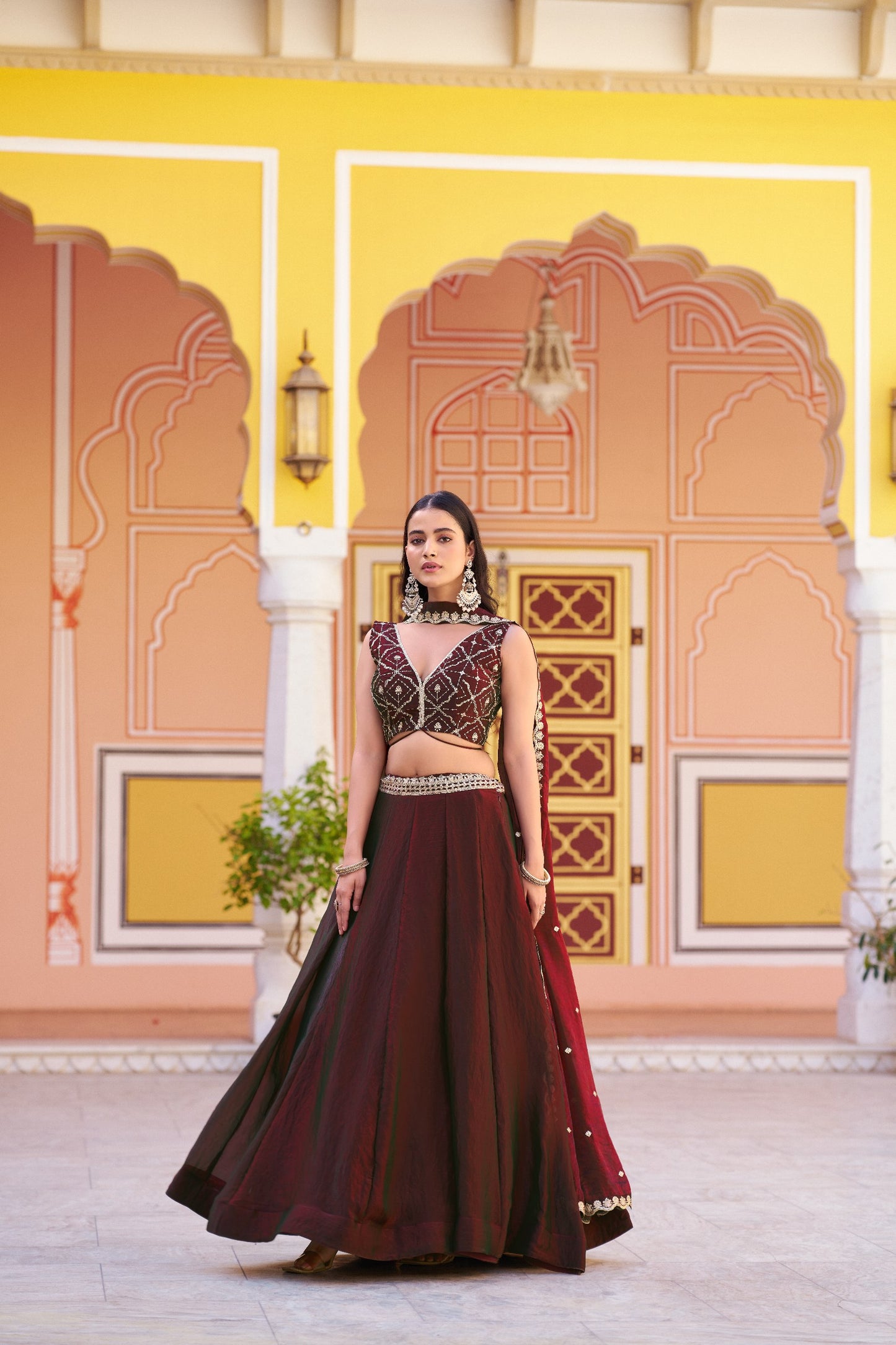 Zari Embroidered Pre-Draped Lehenga Choli Set With Attached Dupatta