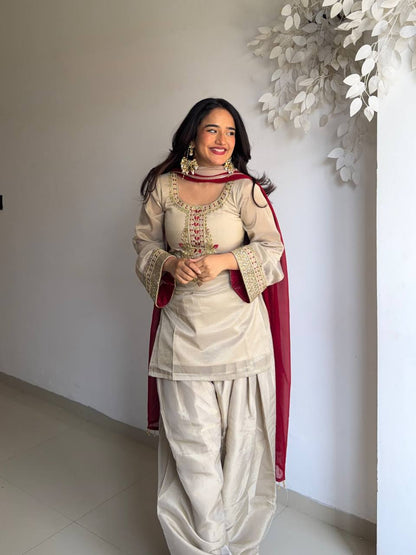 Farshi Salwar Suit With Red  And Dual-Tone Dupatta