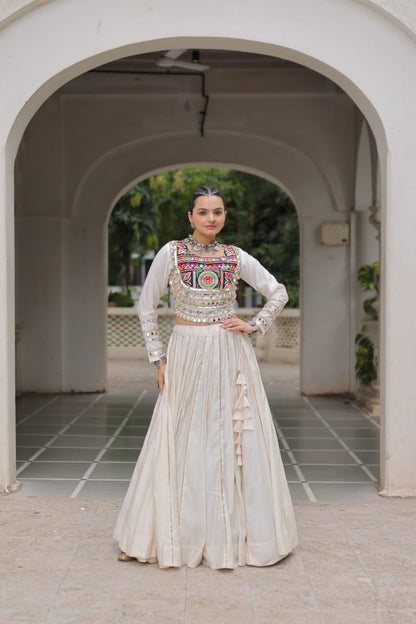 Designer Lehenga With Kutchi Gamthi Embroidered Blouse And Mirror Work