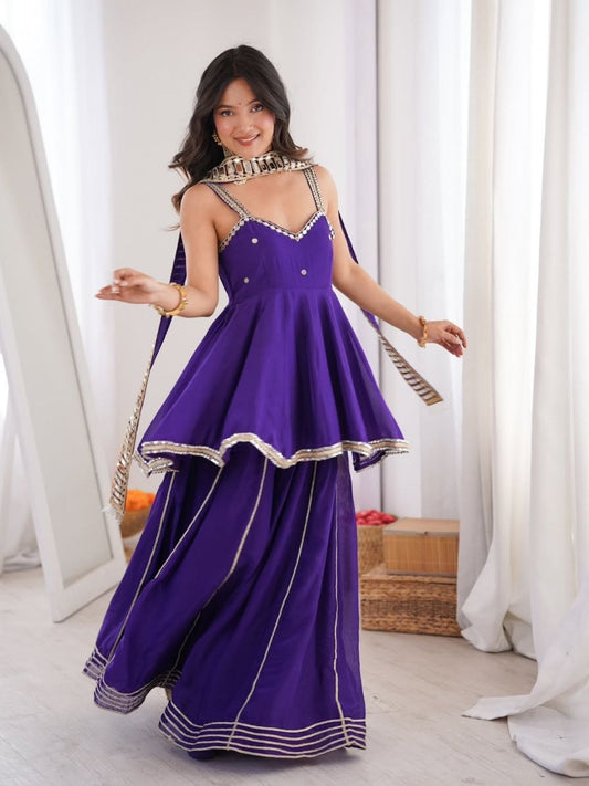 Royal Purple Plazo Set With Real Mirror Work