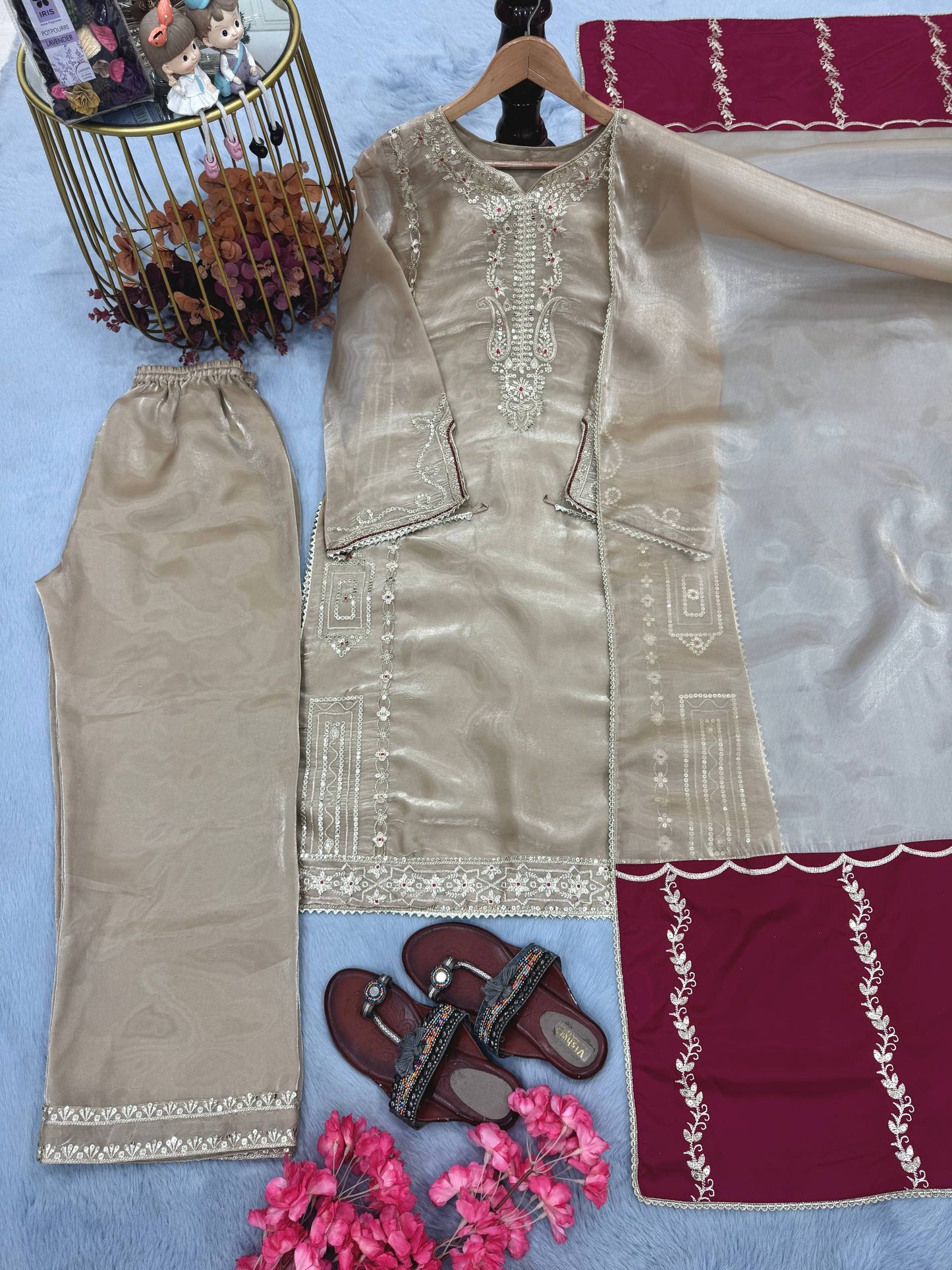Embroidery Kurti With Plazzo And Dupatta