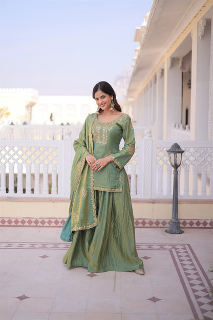 Embroidered Kurta Sharara Set with Zari Work And Dupatta