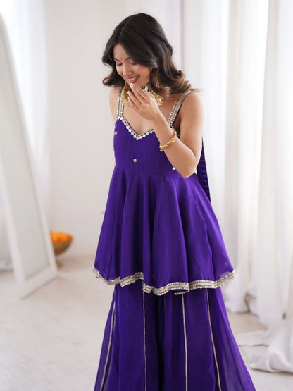 Royal Purple Plazo Set With Real Mirror Work