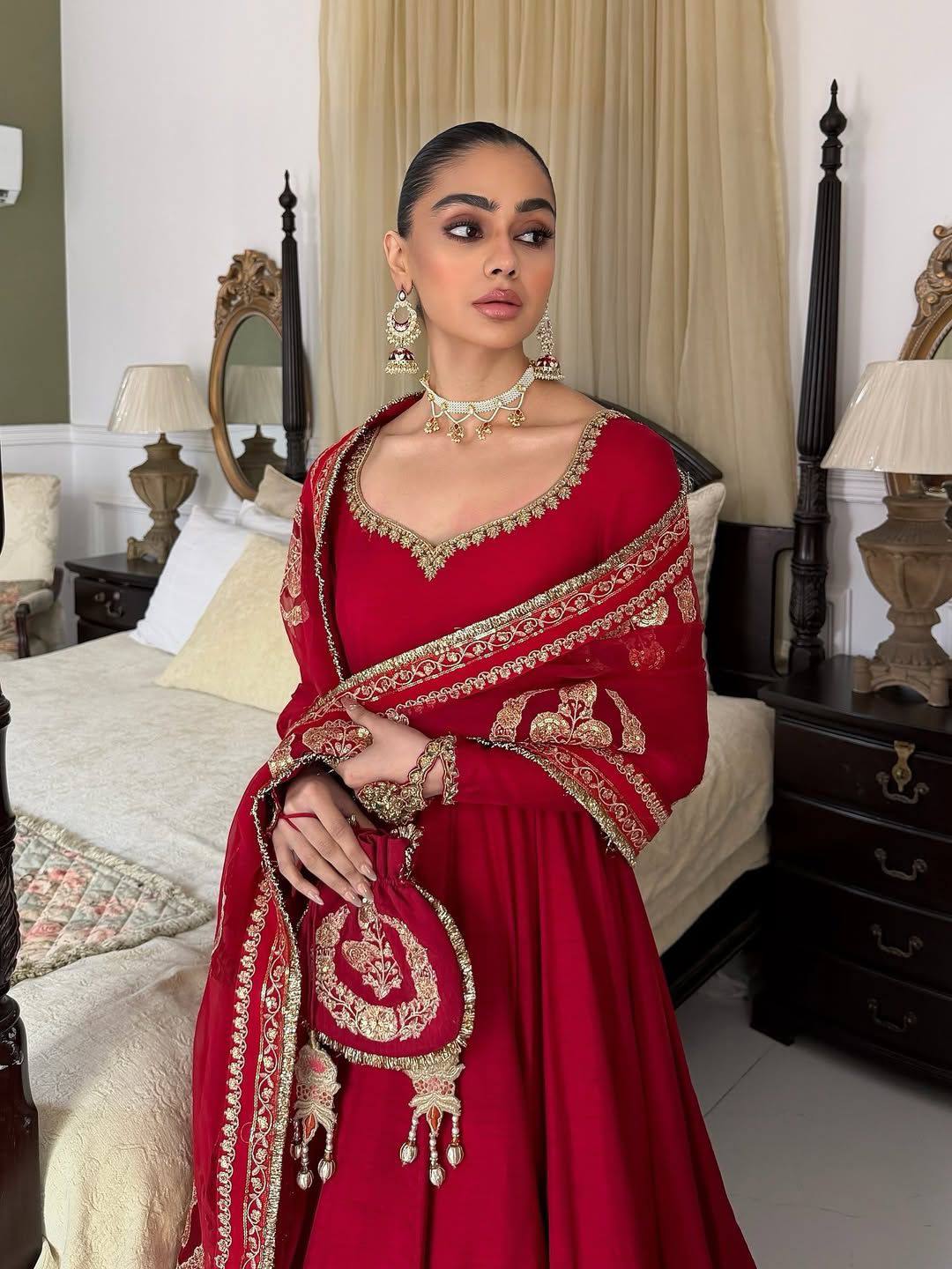 Royal Red Zari Embroidered Anarkali Gown Set With Dupatta