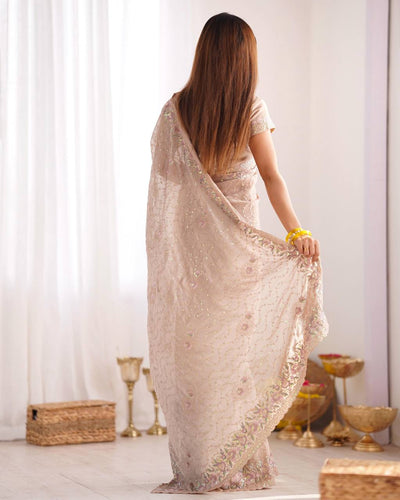 BEIGE DESIGNER SAREE WITH SEQUENCE AND EMBROIDERY WORK