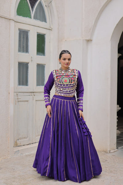Designer Lehenga With Kutchi Gamthi Embroidered Blouse And Mirror Work